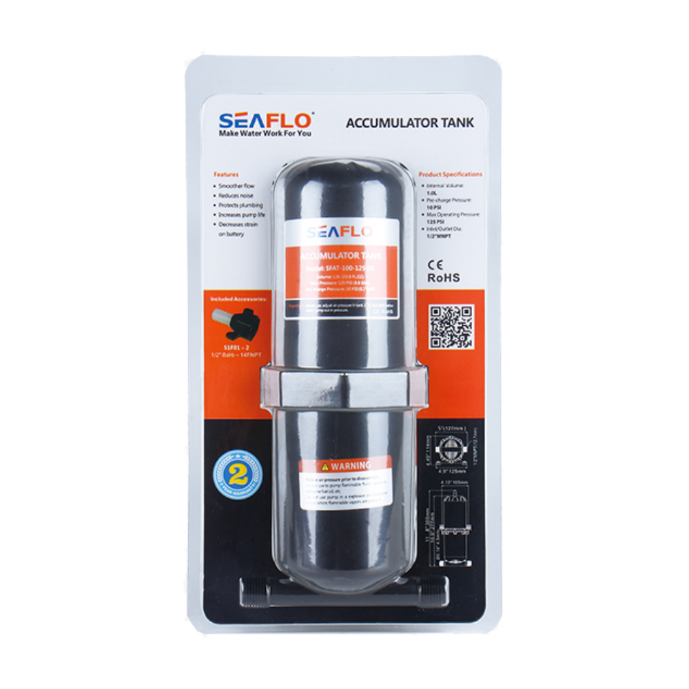 Seaflo Accumulator Tank Booster Pump 1L/33 OZ 125 PSI Easy Connect Ideal for RV Yachts RVs Agriculture Flow Control Pressurized Water Systems