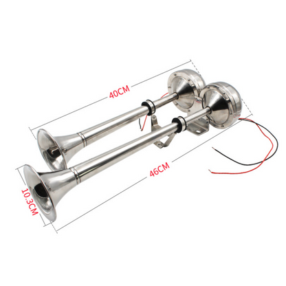Powerful 140DB Marine Stainless Steel Dual Trumpet Horn - Perfect for Boats, Cars, and More! 18-1/2inch Length