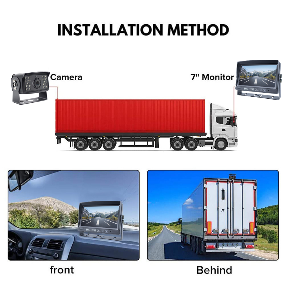7" Wired Rear View Monitor +2 Reversing Camera Kit Caravan Bus Truck 12V 24V
