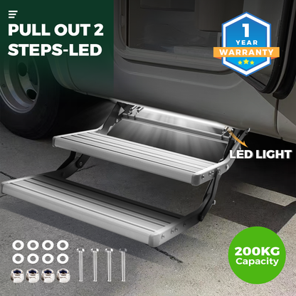 Caravan Double Steps LED Pull Out Folding Camper Trailer RV