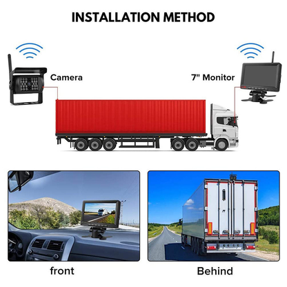 7" Wireless Rear View Monitor +2 Reversing Camera Kit Caravan Bus Truck